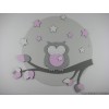 Uiltje op tak met sterren op achterplaat (rond) - baby roze (65x62cm)